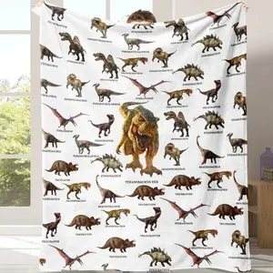 Dinosaur Print Cozy Blanket, 1 Count Soft Comfortable Warm Napping Throw, Dinosaur Flannel Blanket for Kids T-Rex Dino Throw Blanket Soft Plush Blanket for Boys Sleeping Bedding Supply for Home, Office or Travel, Decorative Giftable Blanket