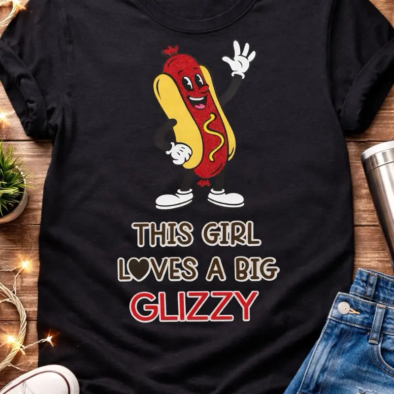 This Girl Loves a Big Glizzy Hot Dog Graphic T-Shirt for Casual Wear