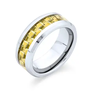 Color Geometric Carbon Fiber Inlay Wedding Band Titanium Ring Mens 8MM
