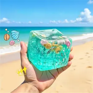 Anboor Stress Balls Cube, Stress Ice Cube Fidget Toy with Blue Ocean Shells Inside, Soft Slow Rise Stress Relief Sensory Toys for Adults Teenage Classroom Prizes