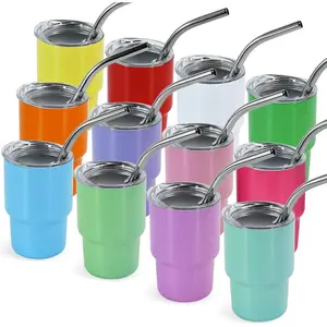 3 oz Mini Tumbler Shot Glass with Straw and Lid 12 Pcs Sublimation Shot Glasses Tumblers Stainless Steel Mini Shot Glasses with Lids for Wedding Party Whiskey Cocktail Bar, 12