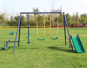 DONEXT Heavy-Duty Steel Frame Outdoor Play Set, Playground Equipment with 4 Swings, U-Curve Seat, U-Shaped Slide, 7-Kid Capacity, Pre-Drilled Parts for Easy Assembly, Safe Durable Kids Outdoor Play Gear
