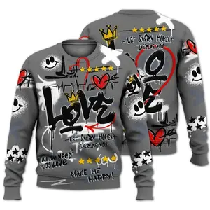 Sweatshirt To Match Cool Grey 6s - Happy Love Beats Graffiti Streetwear All Over Print