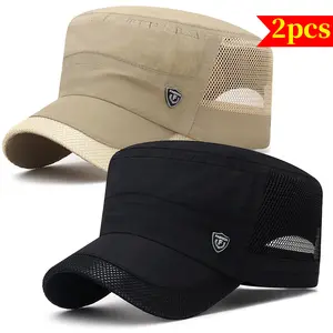 2pcs Men'S Quick-Dry Sun Protection Hats - Breathable Mesh, Lightweight, Adjustable Buckle Closure, Ideal for Outdoor Activities, Outdoor Protection Gear |   Stylish Headgear |   Lightweight Hat