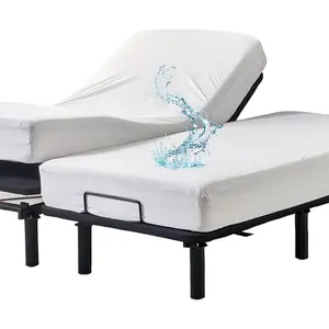 Split California  Mattress Protector for Adjustable Bed 2 Cali  XL Fitted Sheet Style Mattress Cover with Enhanced Elastic Skirt White