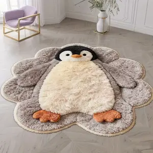 Cute penguin flower shape living room sofa plush carpet Nordic light luxury bedroom decoration bedside carpet creative art design cloakroom dresser carpet soft and comfortable balcony leisure area coffee table carpet washable office lounge study carpet
