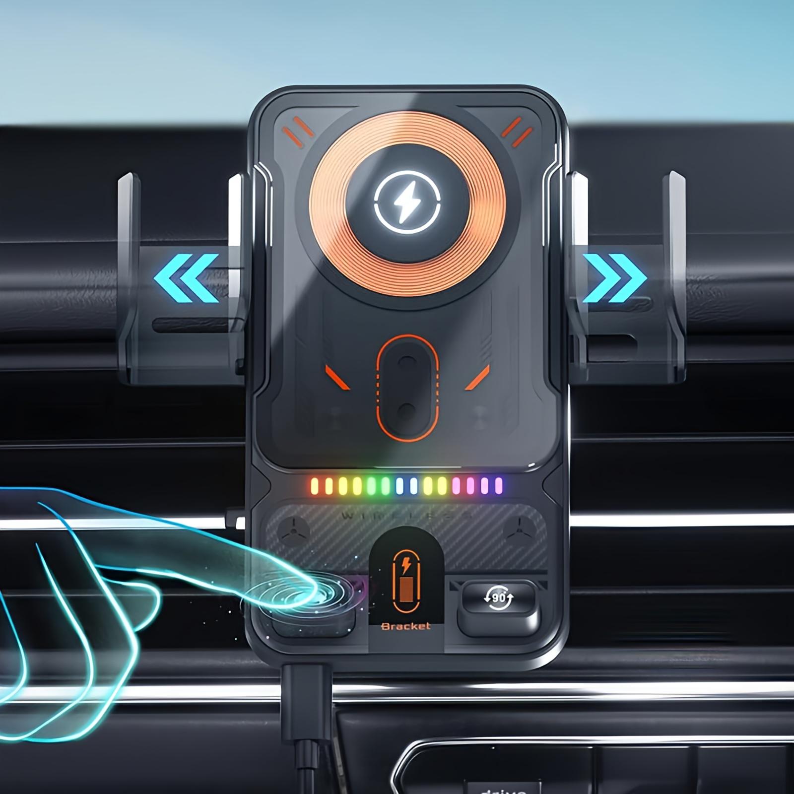 15W Wireless Car Charger Phone Holder, Auto-Clamping Air Vent Mount with 90° Rotation, Compatible with iPhone and Android Smartphones