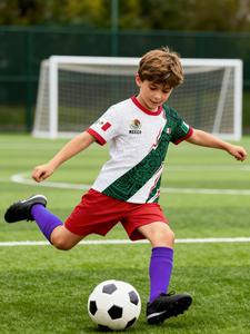 2026 Us Mexico Cup Football Fanwear Kids Set, Aztec Pattern Soccer Jersey & Shorts, Sportswear for All Seasons, Short Sleeves Design