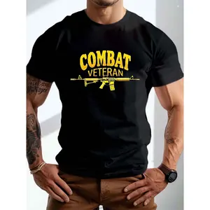 Men'S Combat Graphic T-Shirt - Military Tee with Yellow Rifle Design - Black Shirt for Veterans,, Navy, Air Force - Casual & Formal Events - Durable Everyday Military Apparel