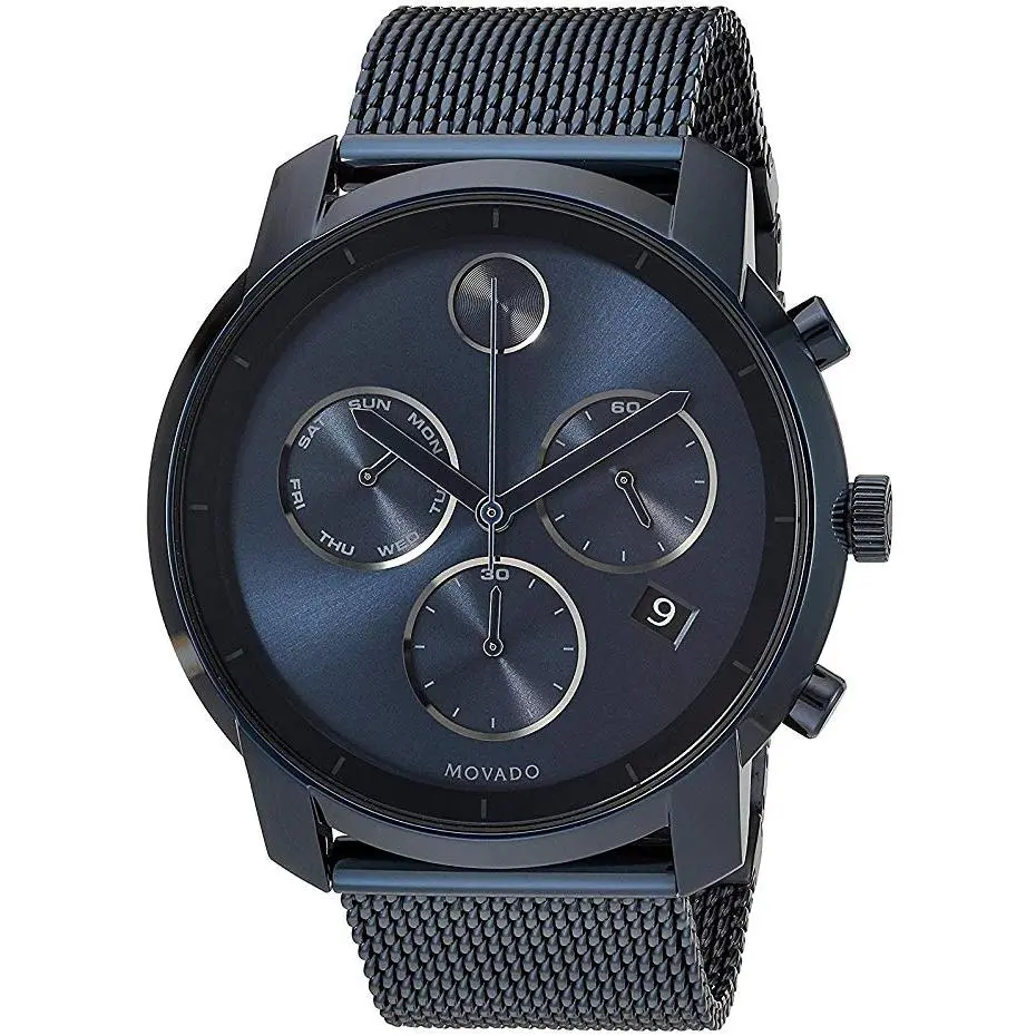 Movado Men's Bold Blue Chronograph Watch 3600403, Durable Stainless Steel Modern Trendy Casual Analog Quartz Wristwatch, 30m Water Resistant, Modern Trendy Watch, Casual Analog Watch