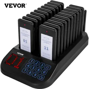 VEVOR F101 Restaurant Pager System 16 Pagers, Max 98 Beepers Wireless Calling System, Touch Keyboard with Vibration, Flashing and Buzzer for Church, Nurse, Hospital Hotel