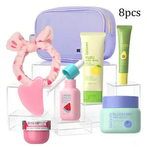 QUIYUM 8 in 1 Skincare Set With Eye Cream Moisturizer Bum Bum Cream Serum  & Cleanser, Hydrating Brightening Smoothing Beauty Kit