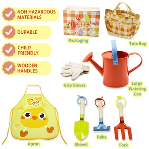 Playtive Mommy & Me Garden Kit, Real Metal & Wood Kids Gardening Tools, Washable Apron – Backyard Family Activity Gift for Home & Party Supplies