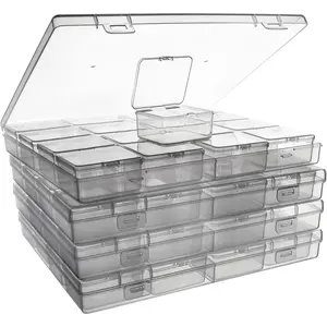 Bead Storage Containers - 64 Clear Plastic Bead Organizer Boxes with Hinged Lid, Craft Organizers and Storage for Diamond Painting Art, Small Parts, Jewelry Charms