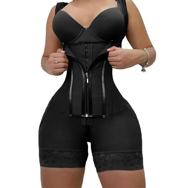 Women's Color-Block Lace Zipper Shapewear Bodysuit, Medium Elastic Support Adjustable Hook and Eye Closure Tummy Control Bodysuit Shapewear, Women's All-Season Shapewear Custom Women's Clothing,