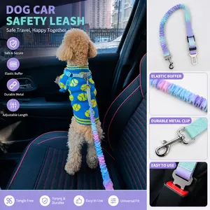 Car Pet Leash Car Dog Seat Belt Leash, Elastic Pet Safety Restraint with Seatbelt Clip, Adjustable Length Shock Absorbing Dog Car Harness Tether for Safe Travel Universal Fit#DogCarSeatBelt #PetTravelEssentials #DogTravelAccessories #PetCarSafety