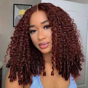[Burmese Curly] West Kiss Glueless Reddish Brown Burmese Curly 7x5 Lace Closure Wigs Human Hair Pre Cut Pre Plucked with Natural Hairline Summervibes