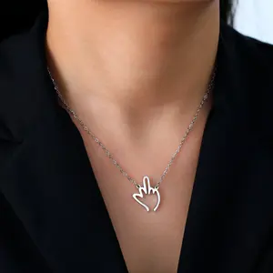 Statement Stainless Steel Middle Finger Pendant Necklace