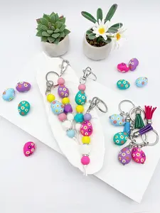 Easter Egg Chick Tassel Keychain, Silicone Beaded Bag Charm, Cute Floral Keyring, Suede Tassel, Cartoon Chick Purse Accessory for Women & Kids