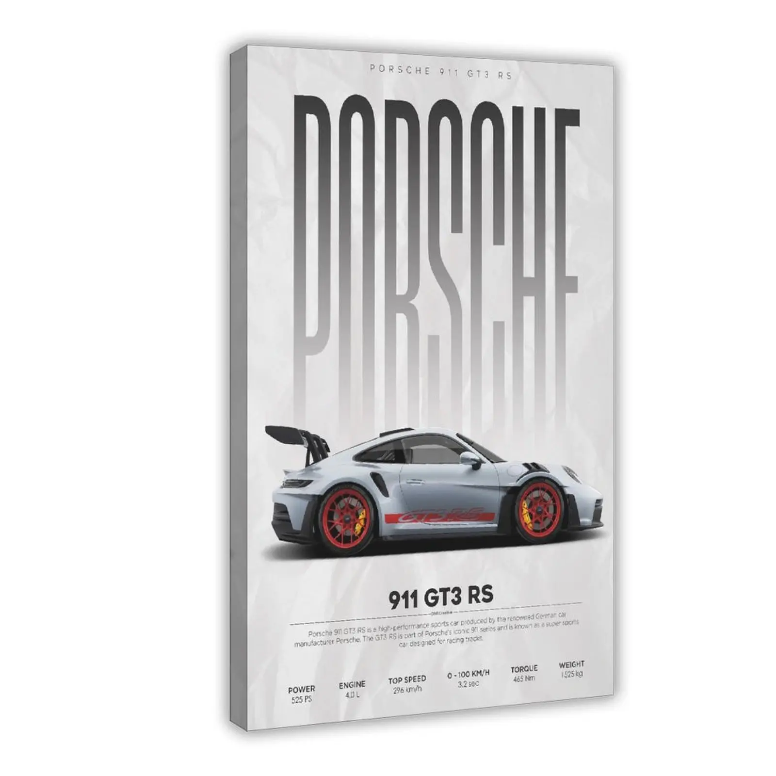 911 GT3 RS Sports Car Artwork Canvas Print - Eco Friendly, Anti-Stretch Home Decor Poster, Multi-Size Wall Art, Man Cave Decor, Gift for Him