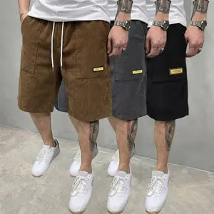 Men’s corduroy casual shorts, 3-pack — comfortable and stylish summer drawstring-waist athletic shorts with pockets for outdoor hiking, tennis, basketball, volleyball, and soccer; ideal as a holiday gift