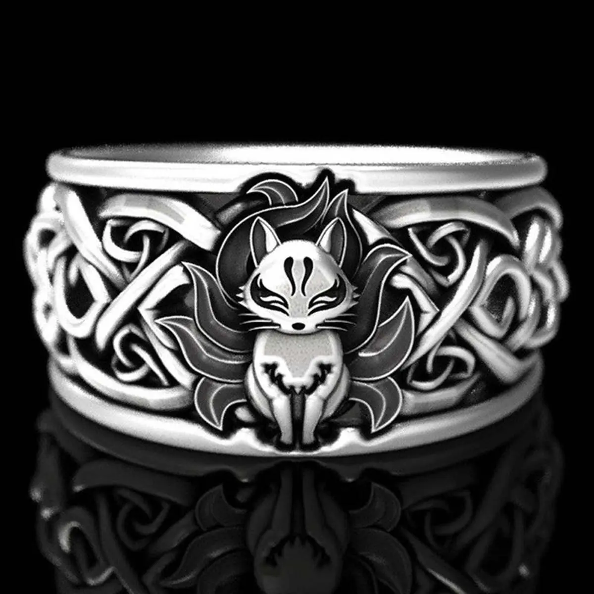 Distressed Silver Fox Open Ring, Adjustable Index Finger Jewelry, Stacking Accessory for Daily Wear, Adjustable Rings, Stacking Rings