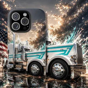 White Semi Truck Phone Case, American Big Rig iPhone Cover, Long Haul Trucking Artwork, Professional Driver Gift, Shockproof Tough Case