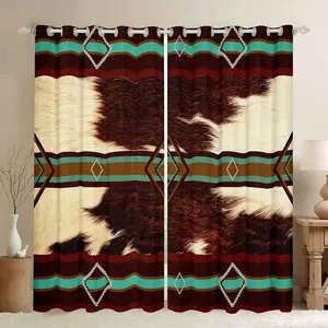 Western Curtain Southwestern Decor Darkening Drapes Cow Print New Curtains,Aztec Curtains Cowhide Blackout Curtains Stripe Window Treatments