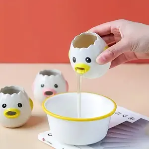A Cute Ceramic Chick-Shaped Egg Separator That Filters Egg Whites And Yolks, Serving As a Multifunctional Egg Holder.