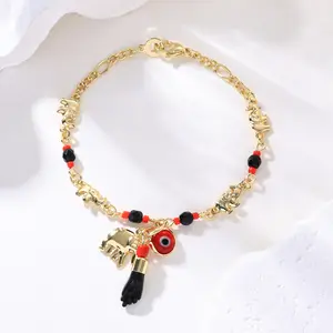 Boho Lucky Charm BraceletY2K Aesthetic Red Black Beaded Evil Eye Bracelet Adjustable Gold Plated Chain Bracelet for Party Birthday Holiday Gift Daily Wear