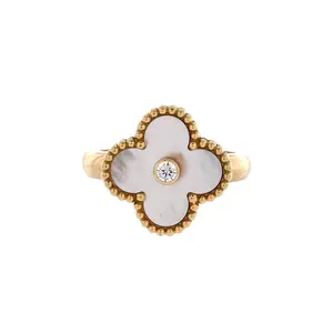 Pre-owned Van Cleef & Arpels Vintage Alhambra Ring 18K Yellow Gold with Mother of Pearl and Diamond by Rebag