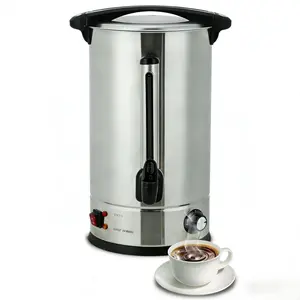 100-Cup Coffee Urn, 14L / 3.8Gal Double Wall Insulation Coffee Dispenser, Stainless Steel Large Hot Beverage Dispenser with Automatic Temperature Control & Faucet Commercial Coffee Urn, Silver