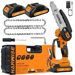 HANWISE 6 inch brushless electric chain saw features an enhanced handheld design with cordless and portable functions. It is very suitable for cutting wood, maintaining yards and gardens. It is an excellent gift choice for men and husbands.