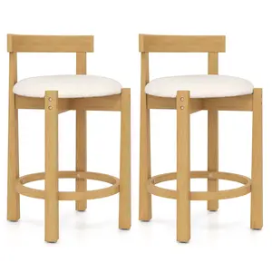 COSTWAY - 24 Inch Teddy Velvet Upholstered Counter Height Bar Stools with Backrests and Footrests-Set of 2