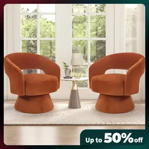EBELLO 21.3" Beige Velvet Swivel Chair | 360° Rotating Bucket Chair with Round Armrests, Modern Glam Curvy Silhouette, Cloud-Like Comfort for Living Room, Bedroom & Office