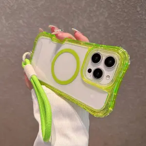 Shockproof Armor Magnetic Protective Case For iPhone 17 Air 16 15 14 13 12 11 Pro Max 16E 16 Plus Wrist Strap Lanyard Wireless Charge Clear Cover Protector Casing Accessories