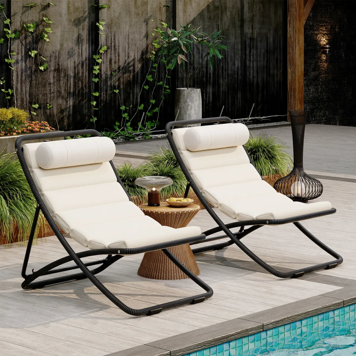 [Bellemave] 2-Piece Outdoor Folding Chair| Adjustable Backrest| Waterproof Thick Cushion| Detachable Headrest| Portable for Patio & Camping