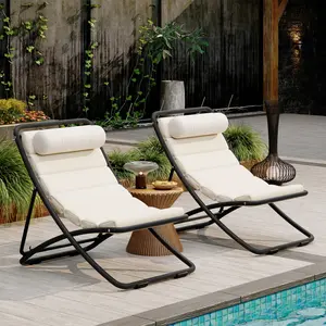 [Bellemave] 2-Piece Outdoor Folding Chair| Adjustable Backrest| Waterproof Thick Cushion| Detachable Headrest| Portable for Patio & Camping
