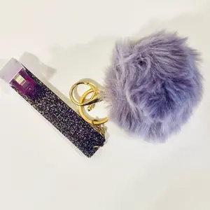 Credit Card Puller - Black & Purple with Metal Ring, Keychain Attachment, and Purple Pom-Pom Detail - Sim, Phone