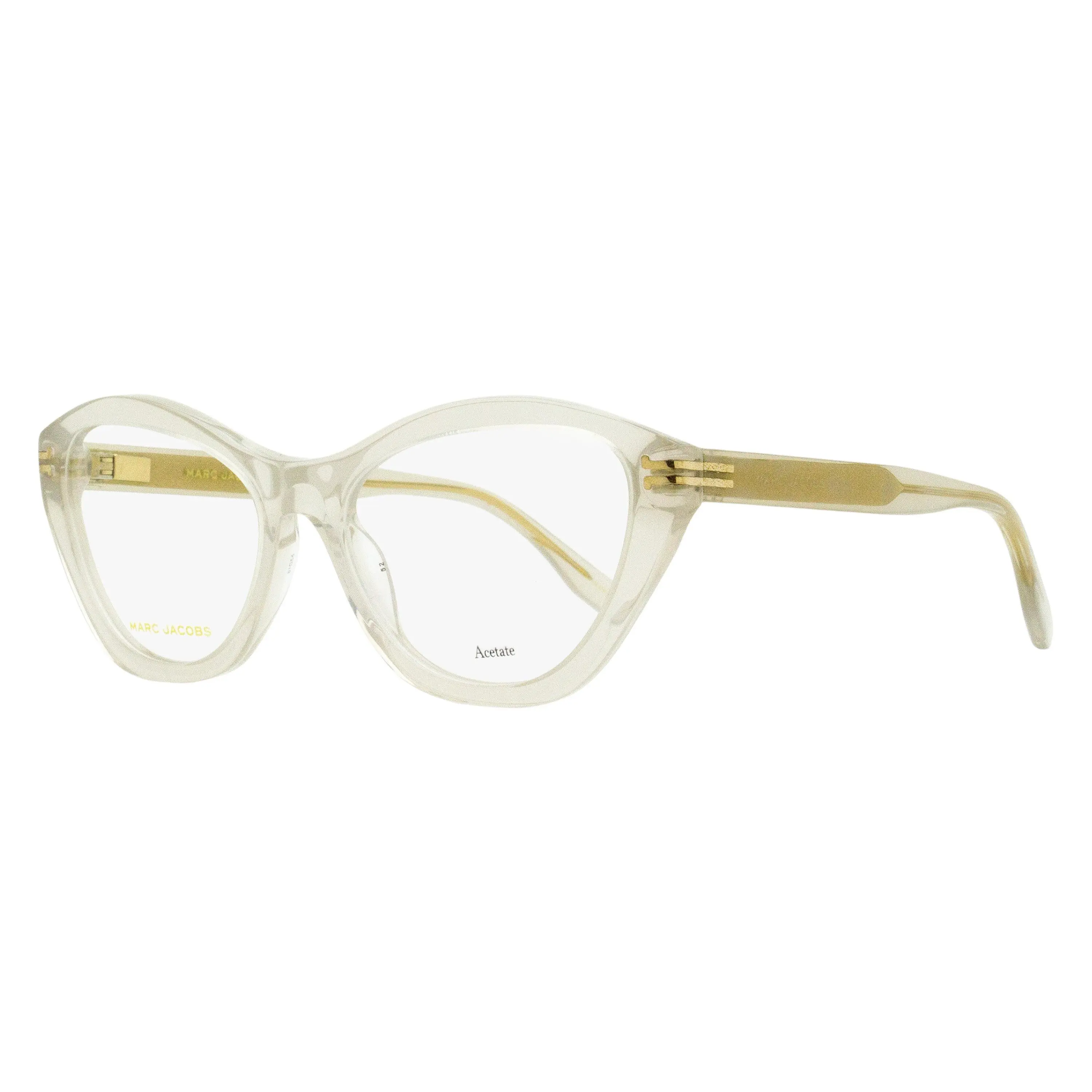 Marc Jacobs Fashion Eyeglasses - Rounded Cat-Eye Stylish Eyewear, MJ 1086 FWM Nude Acetate Frames with Logo Trim, Spring Hinges, 52mm, Round Frames, Women's Fashion, Demo Lens, Everyday