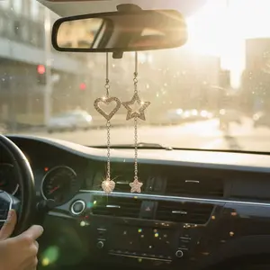 Artificial Crystal Hollow Five-pointed Star Rear View Mirror Pendant Car accessories Rear view mirror accessories Car charm Car decorations Car decorations interior Girly car accessories Pearl Butterfly Decor stylish auto gift shop