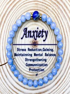 6mm Blue Jade Lapis Lazuli Crystal Bracelet, Adjustable Elastic Friendship Bracelet for Women Men, Dainty Boho Calm Protection Good Luck Jewelry Gift for Best Friend