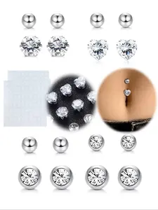 Shiny Cubic Zirconia Stick-On Belly Button Rings, Sparkling Zircon Inlay, Non-Piercing Fashion Body Jewelry for Women & Girls, Perfect Birthday Gift Idea