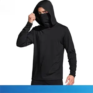 5-Pack Men’s UPF 50+ Ice Silk Hooded Fishing Shirts Quick Dry Long Sleeve Sun Protection Hoodie with Face Mask Lightweight Cooling UV Shirt for Fishing Hiking Running Cycling Outdoor Sports