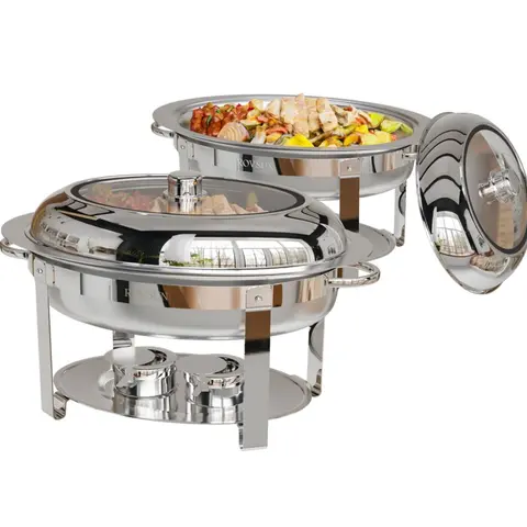 ROVSUN 2/4 Pack 6 QT Stainless Steel Oval Chafing Dish Set, Kitchenware with Glass View Lid, Thick-Grip Handle, Stable 3-Leg Base, 21"x11.8" Tray - 2/4 Pack Serving, 6qt Fewer Refills, Keep Food Warm for Parties, Banquets