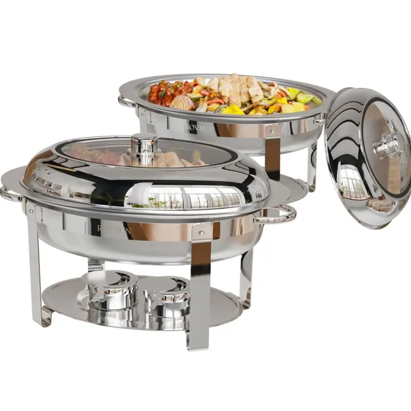 ROVSUN 2/4 Pack 6 QT Stainless Steel Oval Chafing Dish Set, Kitchenware with Glass View Lid, Thick-Grip Handle, Stable 3-Leg Base, 21"x11.8" Tray - 2/4 Pack Serving, 6qt Fewer Refills, Keep Food Warm for Parties, Banquets