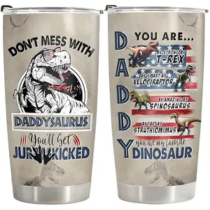 Funny Daddysaurus Tumbler Cup, Dinosaur Dad Travel Mug, Jurassic Inspired Family Gift For Father Grandpa Dino Lover Coffee Drinkware