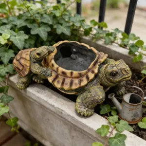 Cute Turtle Family Flower Pot, Realistic Animal Shape Planter, Succulent Container, Garden Decor for Courtyard Balcony
