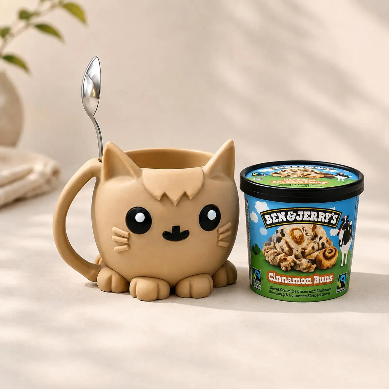 Kawaii Cat Ice Cream Pint Holder 3D Printed - Ben & Jerry's Pint Cooler