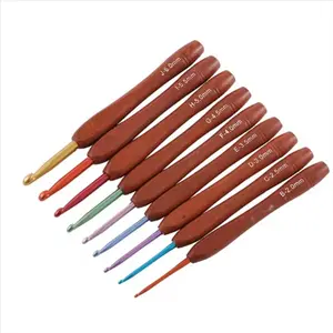 Colorful Crochet Hooks Wooden Handle DIY Knitting Tool Set, Real Wood Handheld Color Aluminum Hooks, Sweater Needles for Crafting